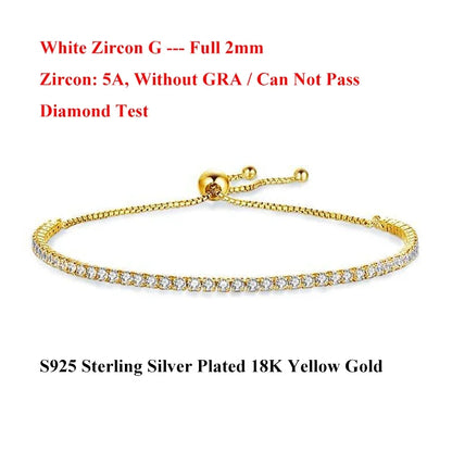 Full 2mm 0.03CT Moissanite Diamond Tennis Bracelet for Woman 925 Silver Plated 18K Rose Gold Adjustable Link Bracelets Gift