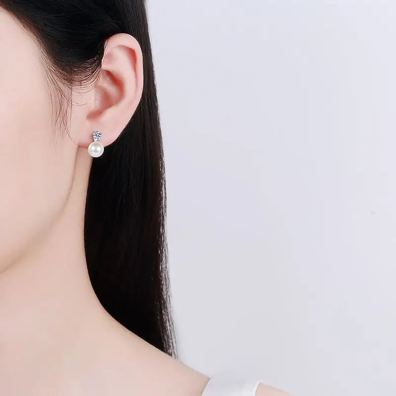Single 0.1/0.3 Carat Flawless Moissanite Stud Earrings For Women Real 925 Sterling Silver Jewelry Natural Pearl Earrings