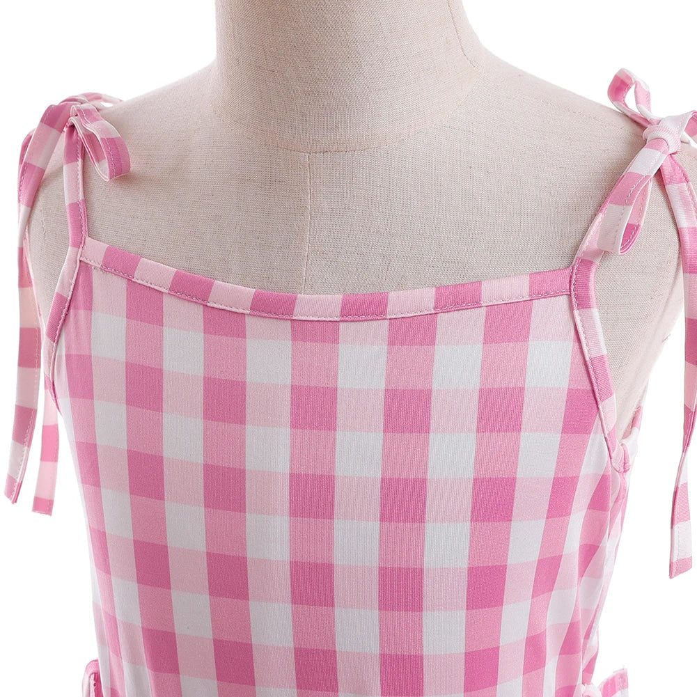 Girls Cute Dress Plaid Pink Vintage Dresses Casual Slim Dress Evening Party Summer Clothes for Girls Vestidos 3 4 5 6 Years