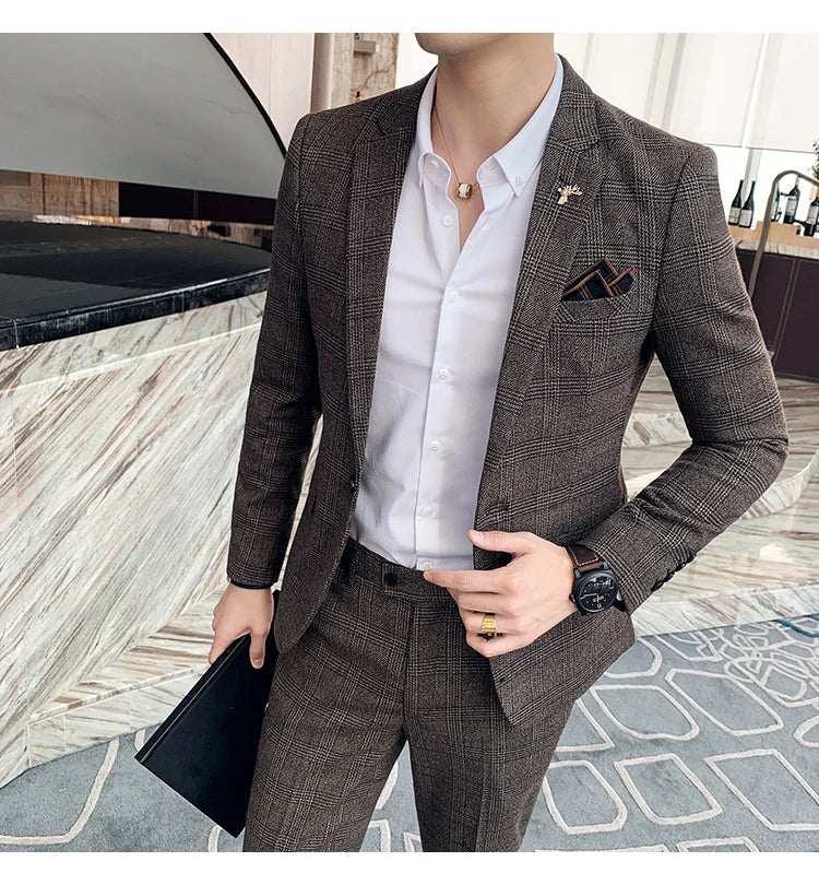 Men's Slim Fit Business Suit High Quality Boutique Fashion Two-Piece Set Handsome Trend Banquet Four Seasons Trousers Included