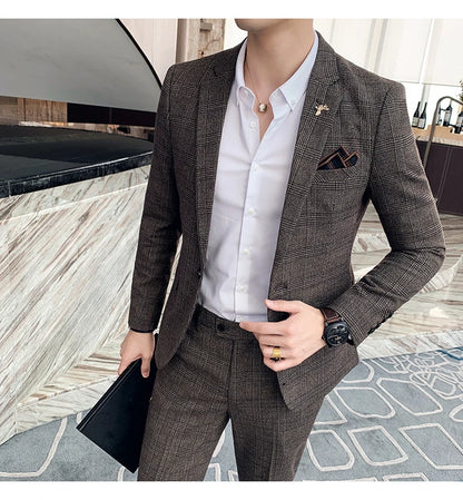 Men's Slim Fit Business Suit High Quality Boutique Fashion Two-Piece Set Handsome Trend Banquet Four Seasons Trousers Included