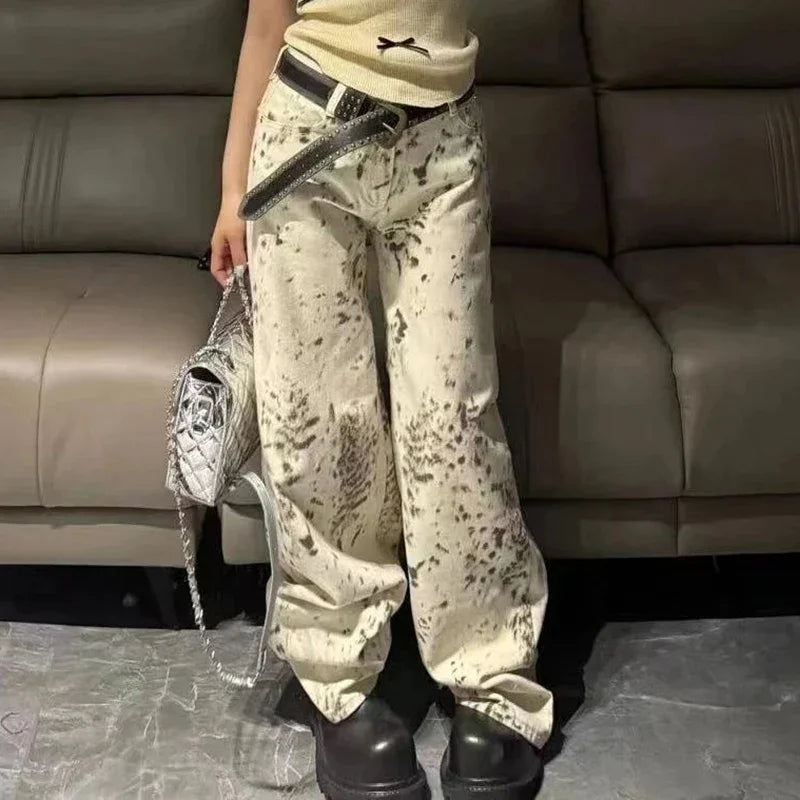 Female Chic Apricot Leopard Print Jeans