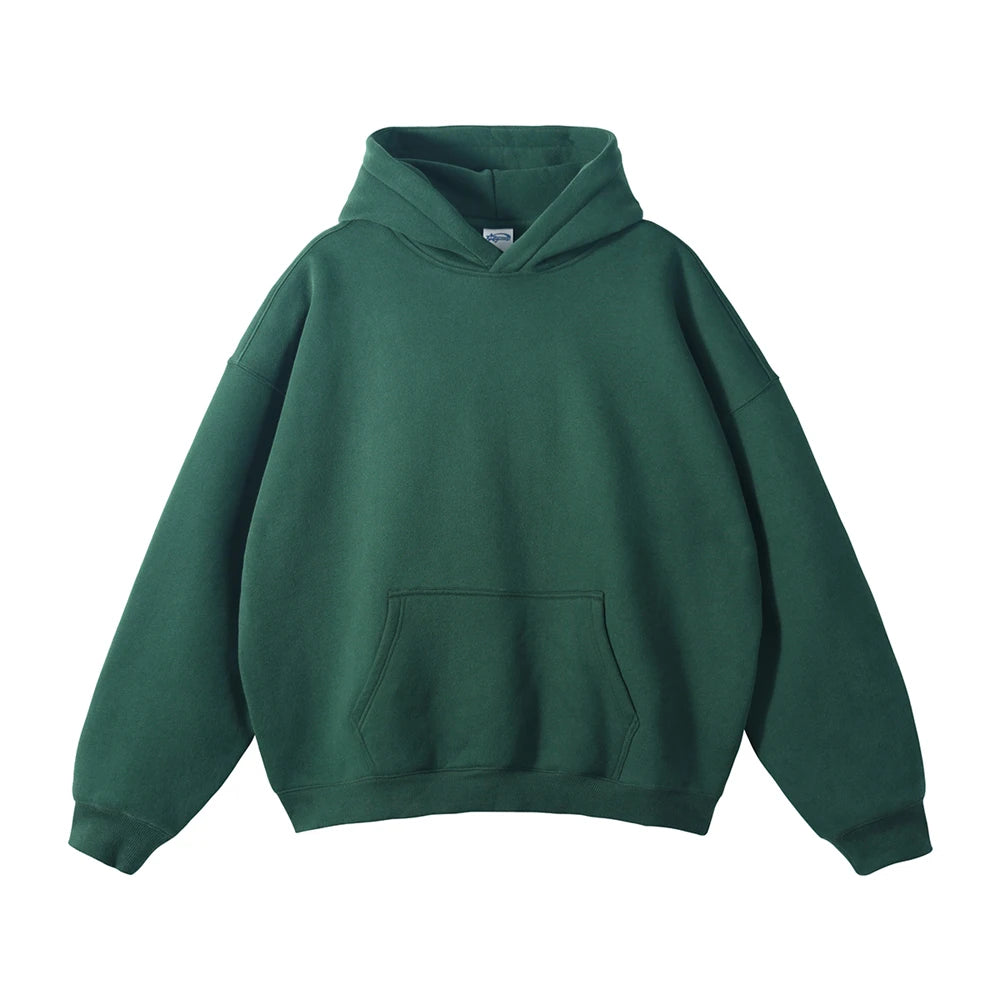 Thick 350gsm Fleece Hooded Hoodies For Men Unisex Winter Oversized Loose Basic Solid Sweatshirts Pullovers Coats HY0631