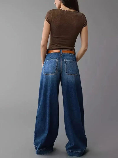 Vintage High Waist Baggy Wide Leg Jeans Casual Loose Denim Trousers