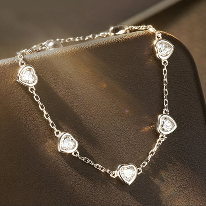 Certified 4mm Bezel Set Heart Cut Moissanite Diamond Bracelets for Women 100% S925 Silver Charm Bracelet Wrist Chain Adjustable