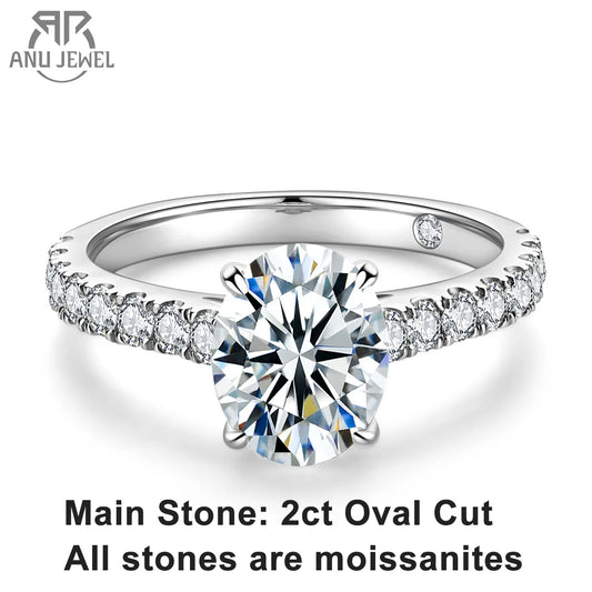 2 Carat Oval Cut D Color Moissanite Ring 18K Gold Plated 925 Sterling Silver Engagement Wedding Rings Wholesale