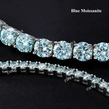 GRA Certified Tangerine Blue Full 3/4/5/6.5MM Moissanite Tennis Bracelet for Women Men S925 Silver 23cm Link Bracelets Gift