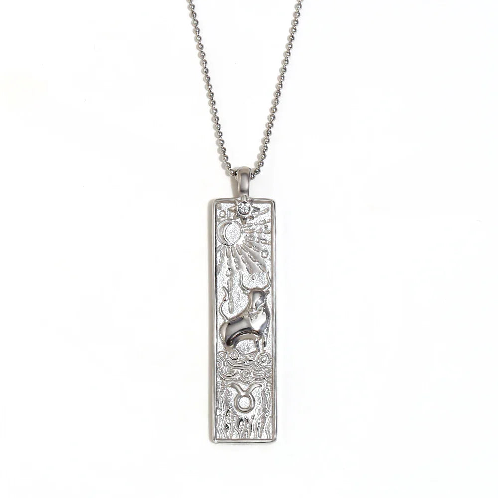 18k Gold Plated Rectangle Shape 12 Constellation Pendant Necklace Stainless Steel Waterproof Fashion Women's Jewelry
