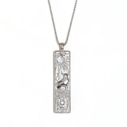 18k Gold Plated Rectangle Shape 12 Constellation Pendant Necklace Stainless Steel Waterproof Fashion Women's Jewelry