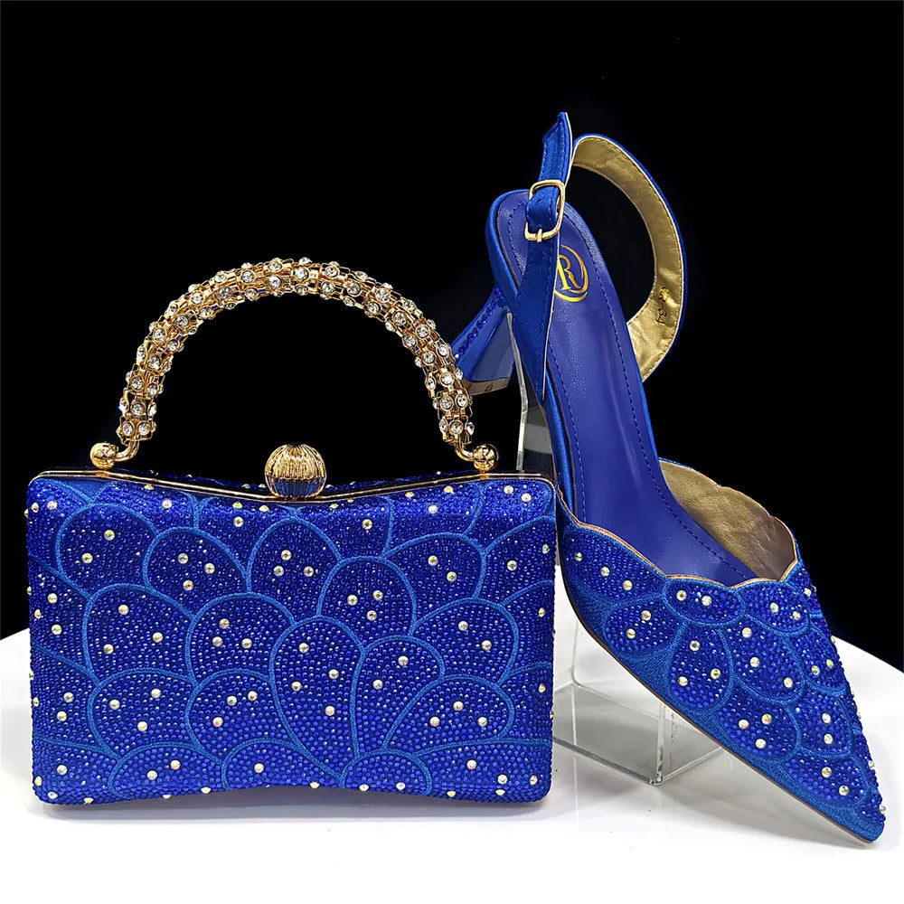 Italian shoes and handbags accessory set with rhinestone metal embellishments Wedding shoes Bridal shoes Designer