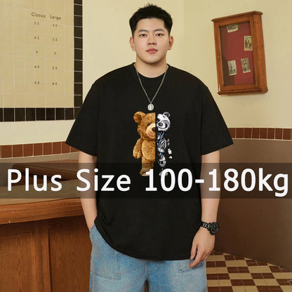 Men's Printed T-shirt Plus Size Black Tops 110-180kg 5XL 6XL 7XL 100% Cotton Loose Oversized Tees Big Size Men Clothing 티셔츠