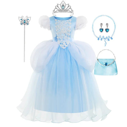 Girls Cinderella Cosplay Costume For Children Baby Girl Kids Halloween Birthday Party Dress Princess Costume