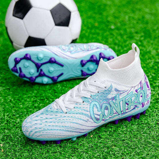 Unisex High-Top Soccer Cleats Non-Slip Football Boots Breathable Training Outdoor Grass Sneakers Men Women Professional Match