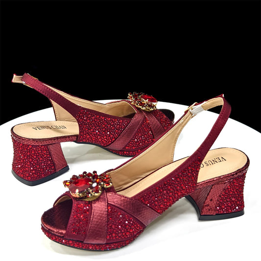Wine 2025 High Quality Pointed Toe Sexy Ladies Shoes with Bow Bag Set For Luxury Party
