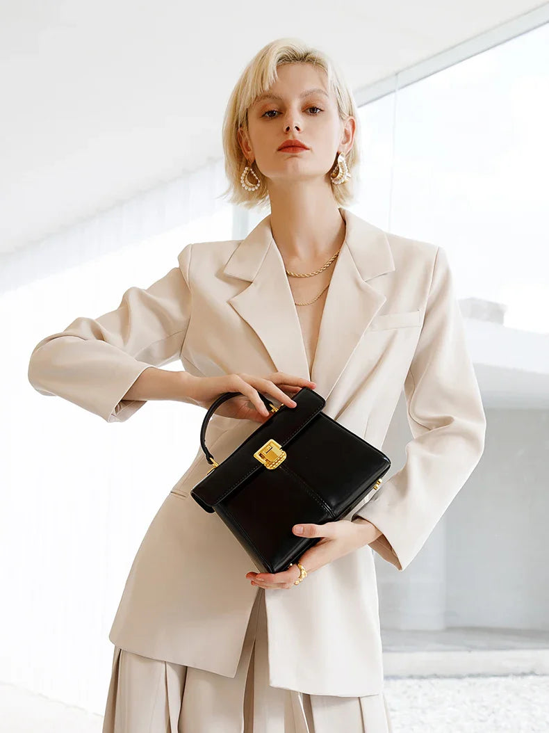 Genuine Leather Handbag with Scarf | Luxury Designer Trendy Shoulder Bag Solid Color Commuting Bag | bags for women gift