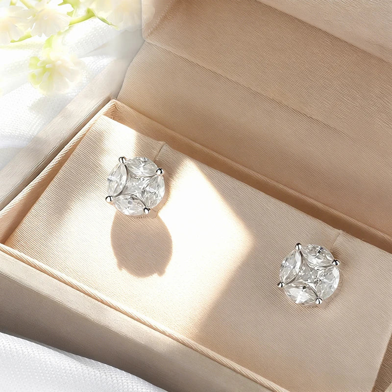 Certified Marquise Cut All Moissanite Stud Earrings for Women Lab Diamond Luxury Ear Jewelry Real S925 Sterling Silver