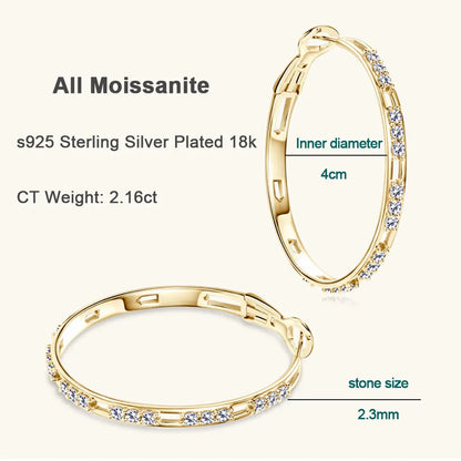 D VVS1 Hoop Moissanite Earring Diamond GRA 100% s925 Sterling Silver Plated 18k Wedding Earrings for Women Jewelry Gift