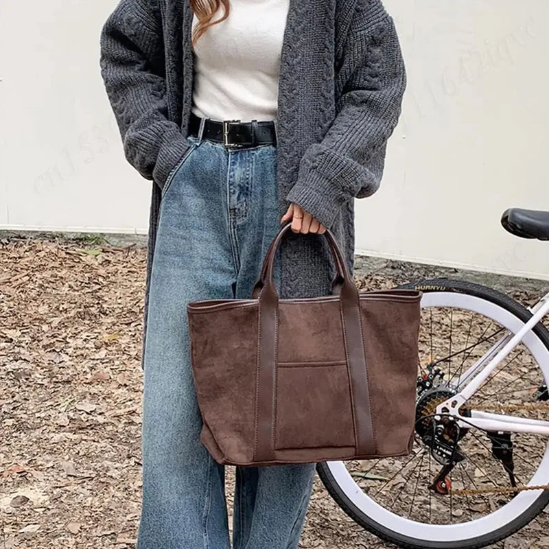 Vintage Suede Large Capacity Handbag Simple All-match Fashion Tote Bags Design Casual Top Handle Shoulder Bag For Women