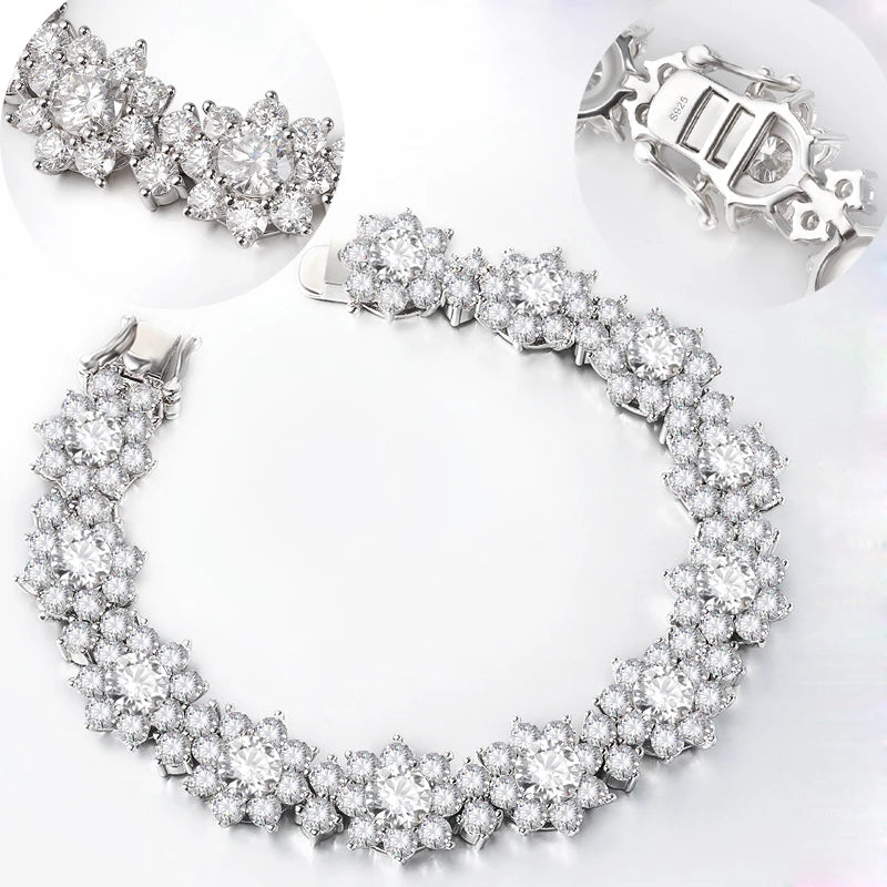 Full Moissanite Jewelry Set 925 Sterling Silver Sunflower Necklace Bracelet Earring Sets For Women Fine Jewelry GRA Tested