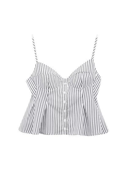 Women's Fashion Pleated Poplin Tank Top V-Neck Adjustable Spaghetti Straps Button-Up Camisole Female Sexy Fashion Clothing
