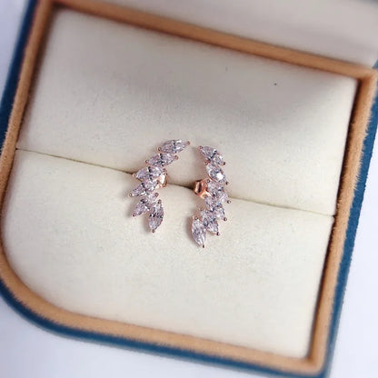 Luxury Solid Platinum PT950 18K gold rose gold Earrings Feather horse eye diamonds simple and elegant earrings with diamonds