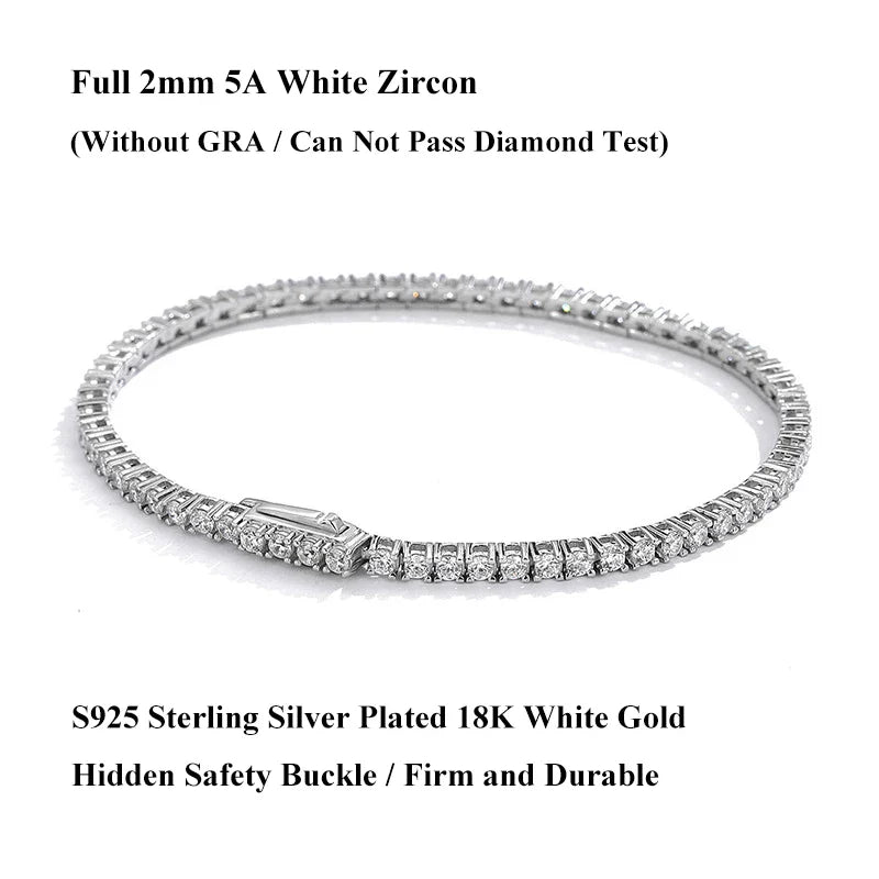 Full 2mm Violet Pink Blue White 5A Zircon Tennis Bracelet for Woman S925 Silver High Carbon All Colored Gemstone Bracelets