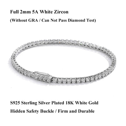 Full 2mm Violet Pink Blue White 5A Zircon Tennis Bracelet for Woman S925 Silver High Carbon All Colored Gemstone Bracelets