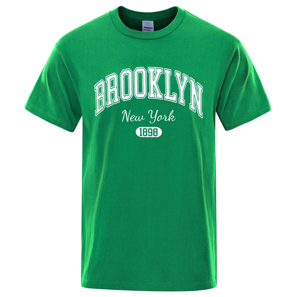 Brooklyn New York 1898 City Letter Print T Shirts Male Fashion Loose T-Shirts Casual O-Neck Tshirt Cotton Tees Tops Couple