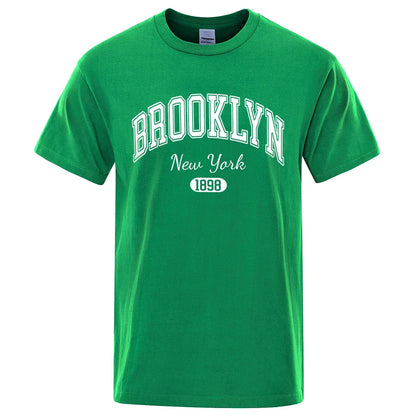 Brooklyn New York 1898 City Letter Print T Shirts Male Fashion Loose T-Shirts Casual O-Neck Tshirt Cotton Tees Tops Couple
