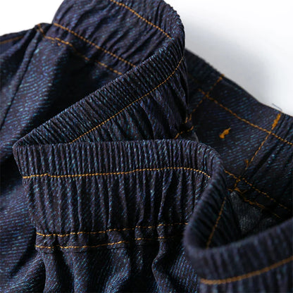 Women Pants 100% Mulberry Silk 16 momme Silk Loose Type Wide Leg Navy Jeans Printed Long Pants Trousers With Pockets L XL M1155