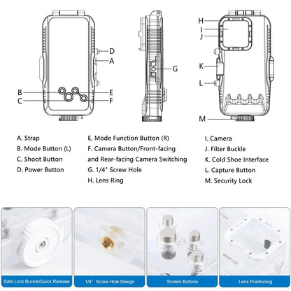40m/130ft Waterproof Diving Case for iPhone 16 15 14 13 12 11 Pro Max Plus Photo Video Taking Underwater Housing Cover