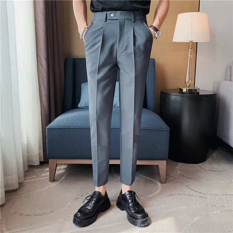 Men Slim British Style Suits Pants Business Casual Trousers Male Solid Fit Trousers High Quality Man Formal Wear Suit Pants 36