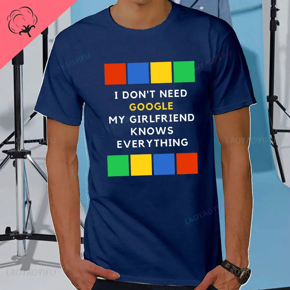 I DON'T NEED GOOGLE MY WIFE KNOWS EVERYTHING MALE ADULTS T SHIRT  GIFT FUNNY Short Sleeves for Men in Summer Fashion tops
