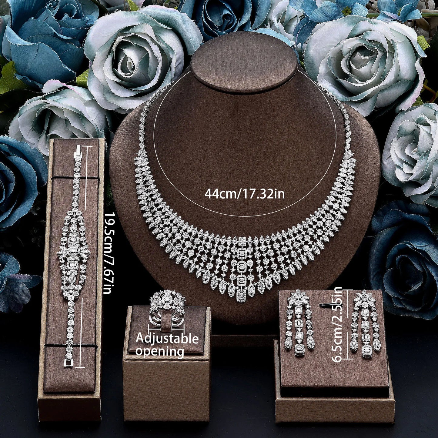 2024 New Luxury 4-piece Women's Wedding Jewelry Set Crystal Necklace Set Nigeria Dubai Jewelry Set