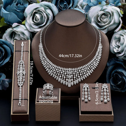 2024 New Luxury 4-piece Women's Wedding Jewelry Set Crystal Necklace Set Nigeria Dubai Jewelry Set