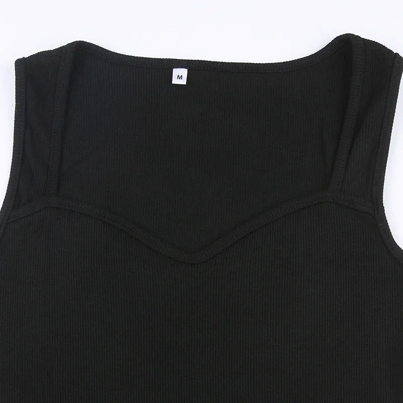 Basic Knit Long Dress Korean Fashion Square Collar Sleeveless Women's Dresses Summer Casual Y2k Vintage All-match Outftis