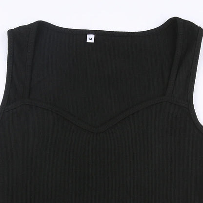 Basic Knit Long Dress Korean Fashion Square Collar Sleeveless Women's Dresses Summer Casual Y2k Vintage All-match Outftis