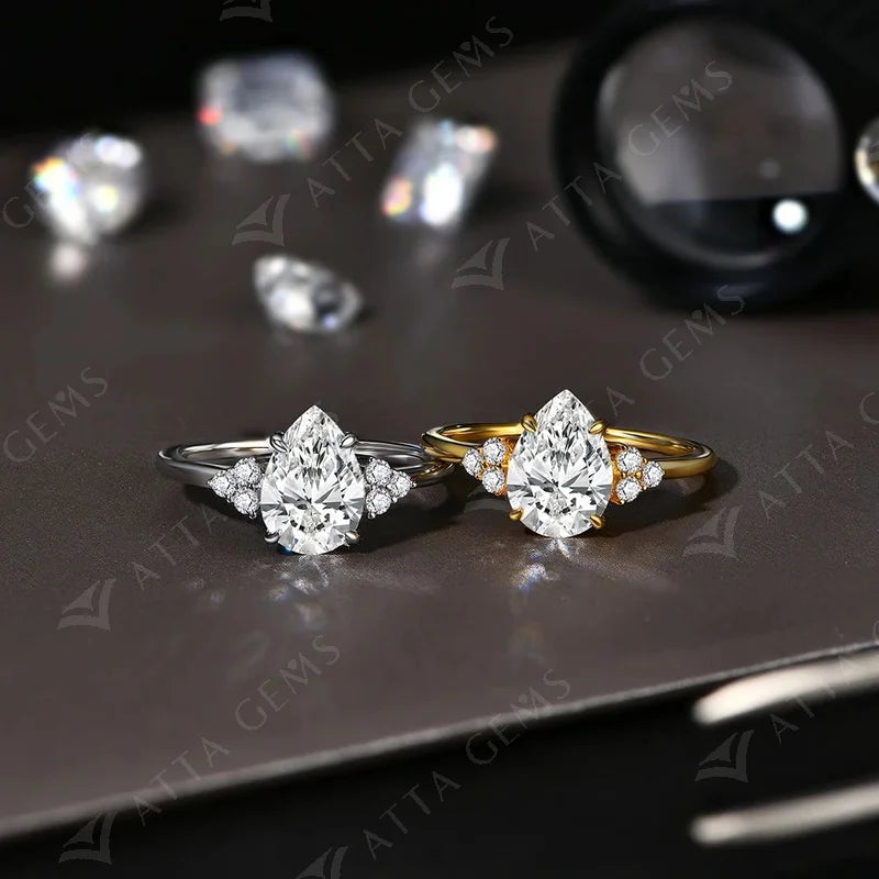 New Solid S925 Sliver 2.0ct Moissanite Rings for Women D VVS1 Pear Shape Diamond Engagement Wedding Fine Jewelry Gift