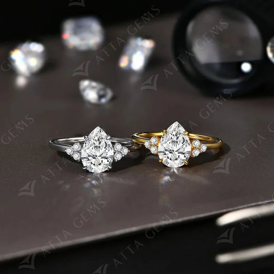 New Solid S925 Sliver 2.0ct Moissanite Rings for Women D VVS1 Pear Shape Diamond Engagement Wedding Fine Jewelry Gift