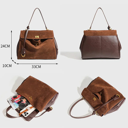 New Split Cow Leather Women's Faux Suede Bag Autumn Winter Underarm Bag for Lady Shoulder Crossbody Bag