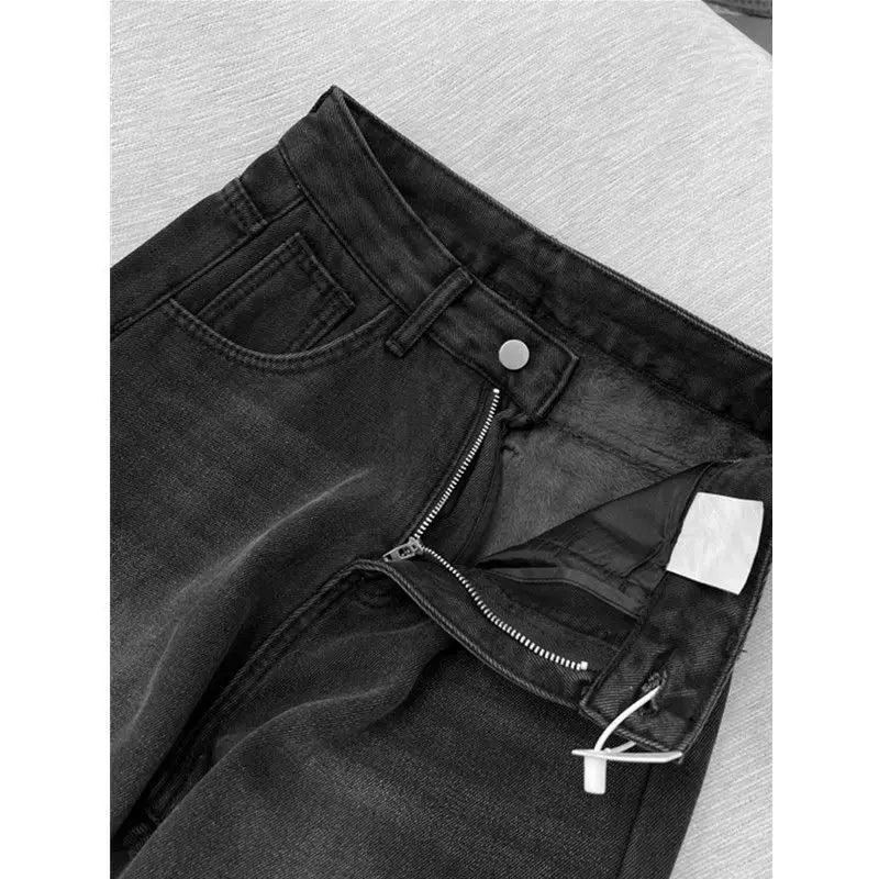 Jeans For Woman Y2k Clothes Black Gray Korean Loose Straight Denim Pants High Waist Wide Leg Trousers Autumn Vintage Style