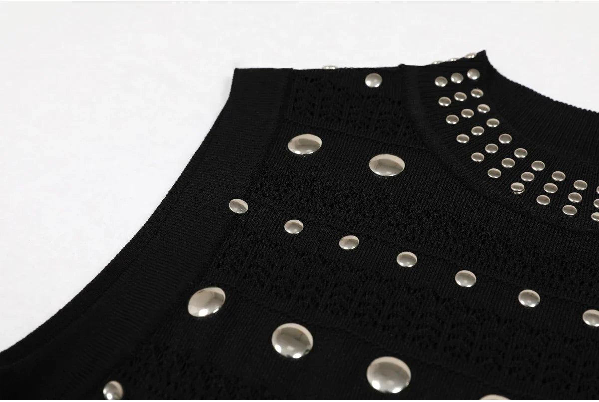 High Quality Elastic Knitted New Fashionable Round Neck Luxurious Hot Plate Sleeveless Slim Fit Women's Dress