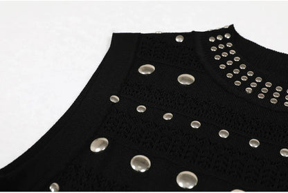 High Quality Elastic Knitted New Fashionable Round Neck Luxurious Hot Plate Sleeveless Slim Fit Women's Dress