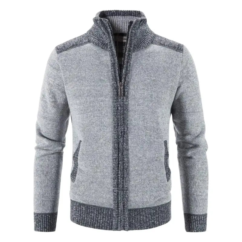 New Winter Men's Patchwork Jacket Knitted Coat Fashion Cardigan Outerwear Long Sleeves Casual Thick Slim Warm Zipper Coats