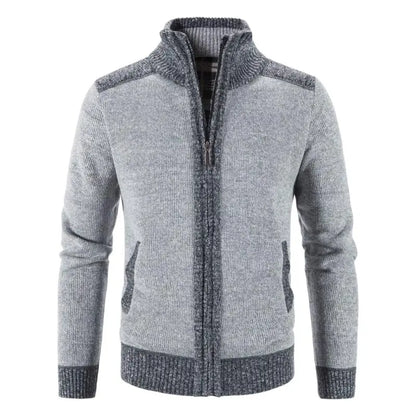 New Winter Men's Patchwork Jacket Knitted Coat Fashion Cardigan Outerwear Long Sleeves Casual Thick Slim Warm Zipper Coats