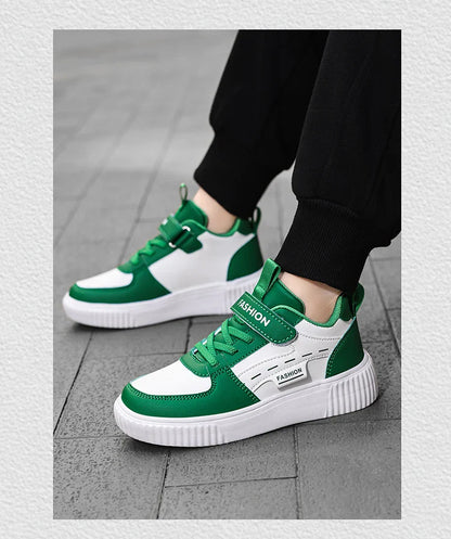 Kids PU Leather Sneakers Casual Basketball Shoes for Boys Trendy Sports Trainers Breathable Non-slip Children Footwear