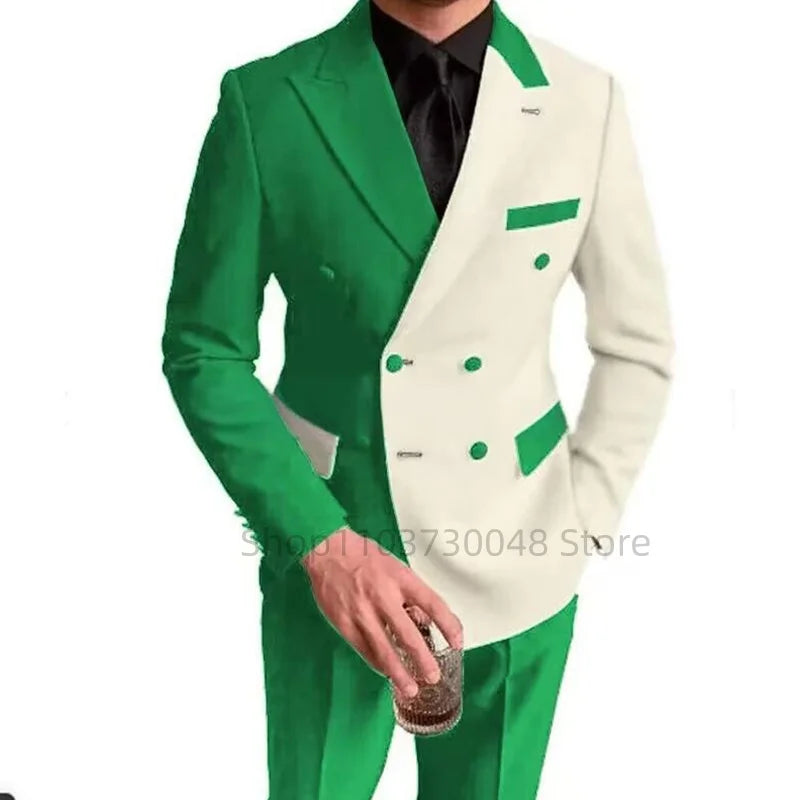 2PCS Fashion Wedding Men Suits Slim Fit Peak Lapel Double Breasted Blazer Pants Set for Party Prom Formal Business Men Clothes