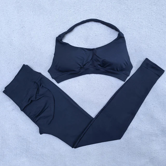 Legging Set Seamless Yoga Set Women Sportswear Scrunch Bum Gym Leggings Halter Sports Bra 2 Piece Workout Clothes