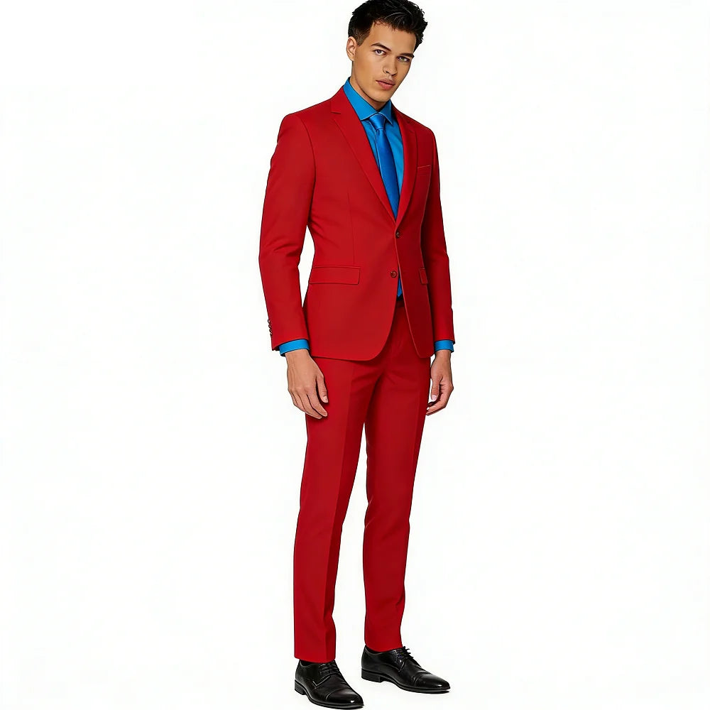 Men's 2-Piece Slim Fit Suit Set Breathable Polyester Wedding Groomsmen Formal Suit with Black Tie Option