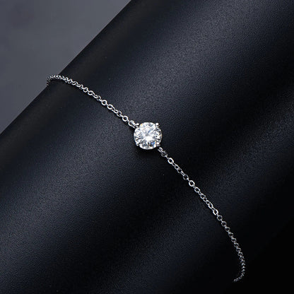 1CT Round Cut Moissanite Solitaire Diamond  Bracelet for Women Men 925 Silver Minimalist Charm Bracelet Wrist Chain Adjustable